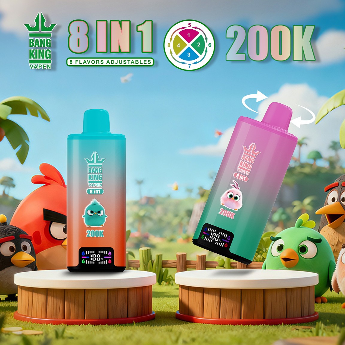 Bang King 20万口电子烟 – 8种口味合一，双网状线圈，LED显示屏 - obrazek 1