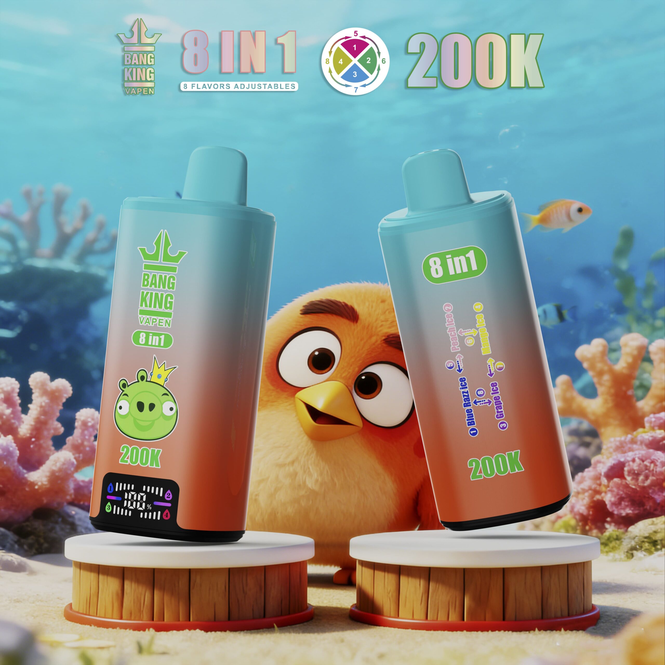 Bang King 20万口电子烟 – 8种口味合一，双网状线圈，LED显示屏 - obrazek 12