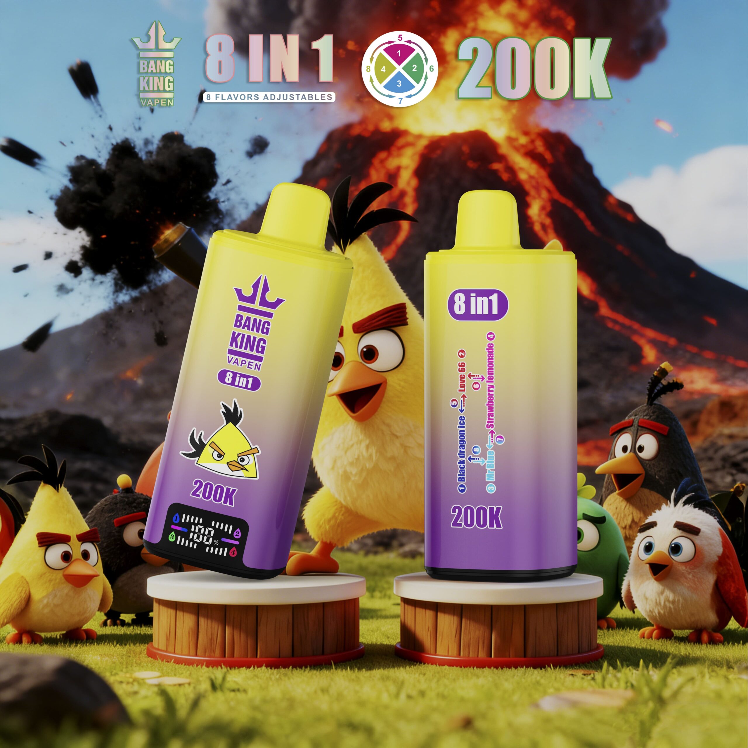 Bang King 20万口电子烟 – 8种口味合一，双网状线圈，LED显示屏 - obrazek 5